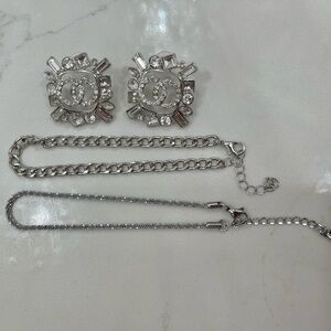 2 Beautiful Silver Anklets Bracelets And a Pair Of Earrings Set